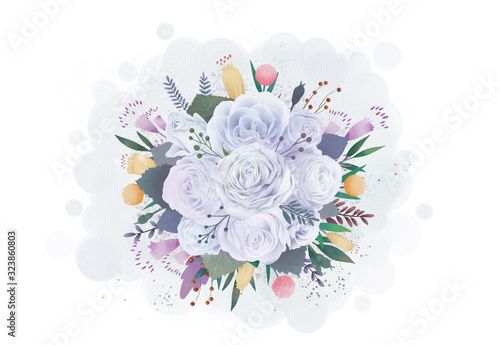 Fototapeta Naklejka Na Ścianę i Meble -  White beautiful rose bouquet watercolor