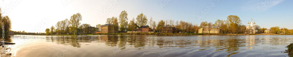 Vologda. Beautiful spring day on the river Bank. Panorama. Church Of The Meeting Of The Lord. 18th century. Vologda. Beautiful spring day on the river Bank. Panorama. Church Of The Meeting Of The Lord. 18th century.