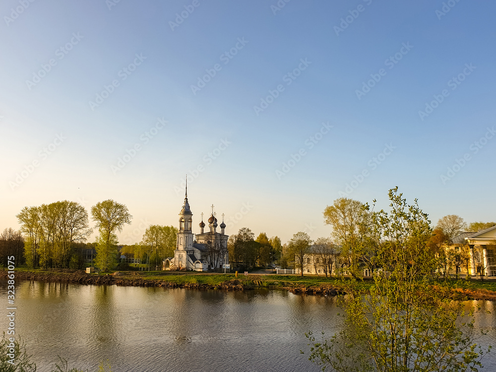 Vologda. Beautiful spring day on the river Bank. Church Of The Meeting Of The Lord. 18th century.
