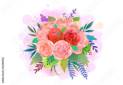 Fototapeta Naklejka Na Ścianę i Meble -  Beautiful rose in pink and red Watercolor flowers