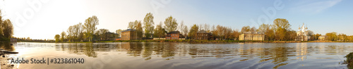 Vologda. Beautiful spring day on the river Bank. Panorama. Church Of The Meeting Of The Lord. 18th century.