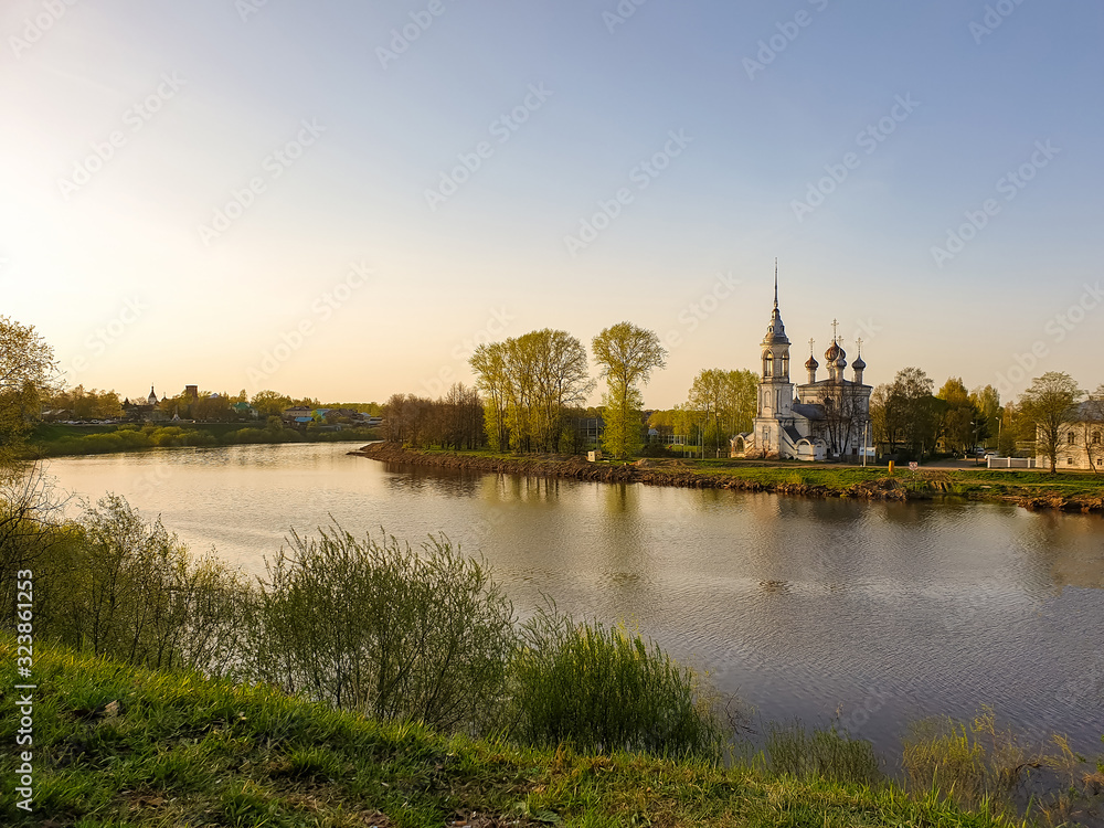 Vologda. Beautiful spring day on the river Bank. Church Of The Meeting Of The Lord. 18th century.