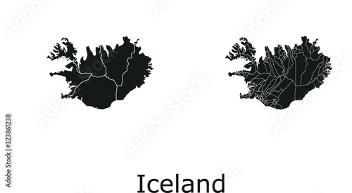 Iceland vector maps with administrative regions, municipalities, departments, borders