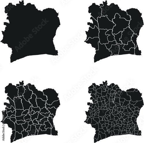 Côte d'Ivoire vector maps with administrative regions, municipalities, departments, borders