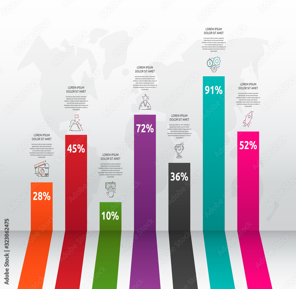 Vector column chart infographics. Business concept with 7 options. Seven steps for graph, diagrams, slideshow Vector column chart infographics. Business concept with 7 options. Seven steps for graph, diagrams, slideshow