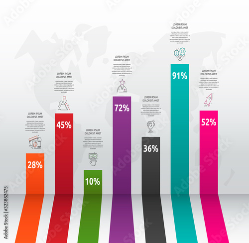 Vector column chart infographics. Business concept with 7 options. Seven steps for graph, diagrams, slideshow