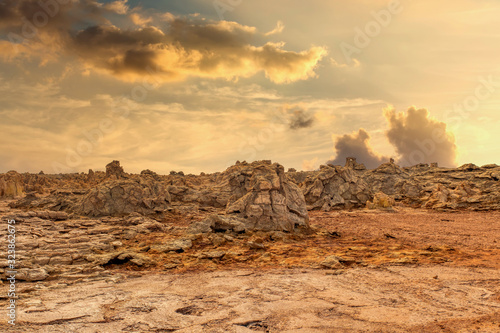 Photography abstract apocalyptic incredible landscape of Dallol desert situated in the Afar Triangle, land like moonscape