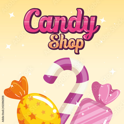 poster of candy shop with caramels vector illustration design