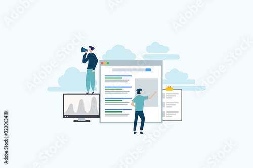 Search engine ranking - Search engine analytics illustration concept for web landing page template, banner, flyer and presentation