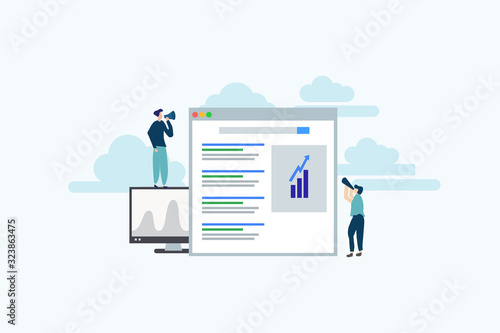 Search engine ranking - Search engine analytics illustration concept for web landing page template, banner, flyer and presentation