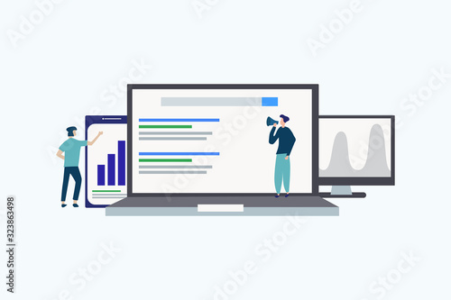 Search engine ranking - Search engine analytics illustration concept for web landing page template, banner, flyer and presentation