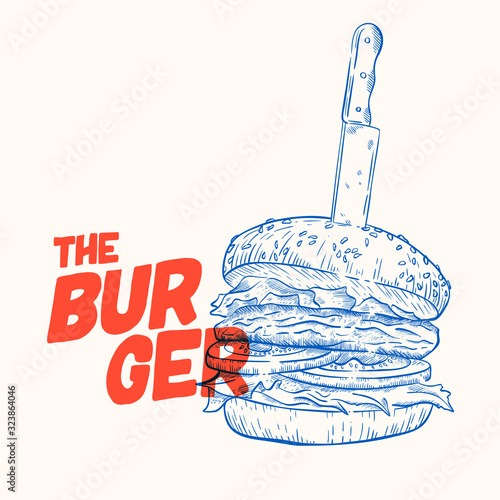 Vector hipster burger hand drawn