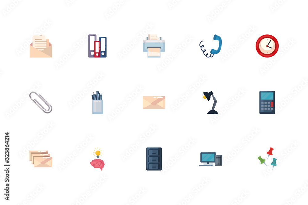 Office and business fill style icon set vector design Office and business fill style icon set vector design