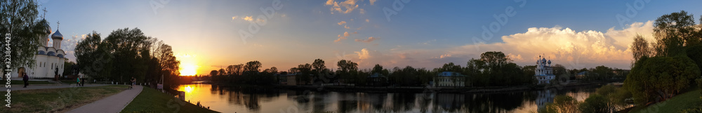 Vologda. Panorama. Warm spring evening. Vologda river. Sunset scene