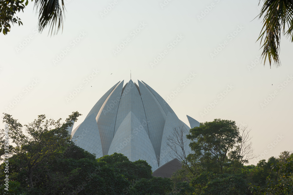 The Lotus Temple in New Delhi, India on a sunny day