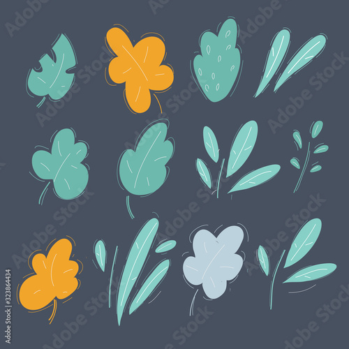 Set of green leaves and plans design element