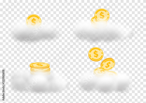 A set of gold medal coins above the clouds vectors isolated on transparency background to represents your business growth