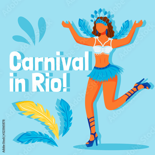 Brazil festival social media post mockup. Carnival in Rio phrase. Web banner design template. Traditional celebration booster, content layout with inscription. Poster, print ads and flat illustration