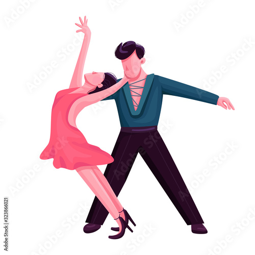 Latino ballroom dance flat color vector faceless character. Passionate rumba performers. Salsa, Argentine tango partners isolated cartoon illustration for web graphic design and animation