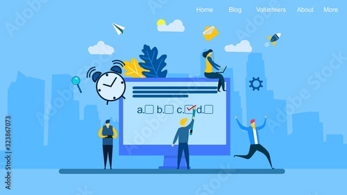 website or landing page of vector illustration concept of online exam, questionnaire form, online education, internet quiz,survey