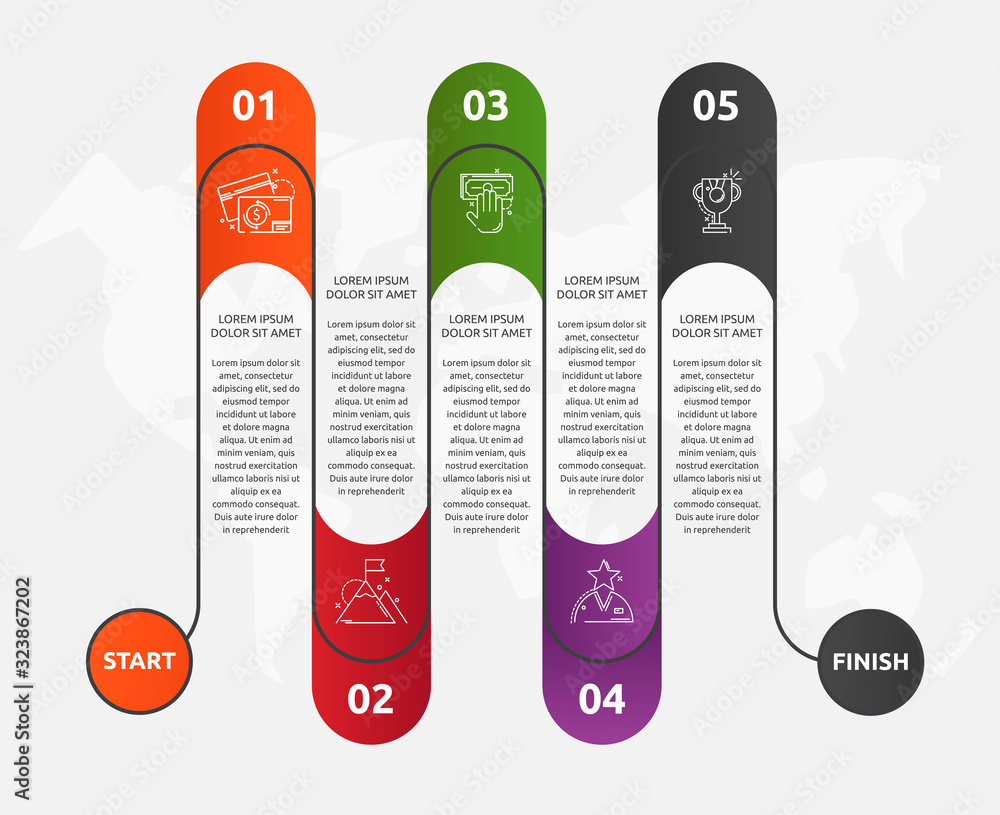 Abstract vector road timeline infographic. Vector illustration with 5 labels. Five steps for graph, diagrams, slideshow. Path step by step Abstract vector road timeline infographic. Vector illustration with 5 labels. Five steps for graph, diagrams, slideshow. Path step by step