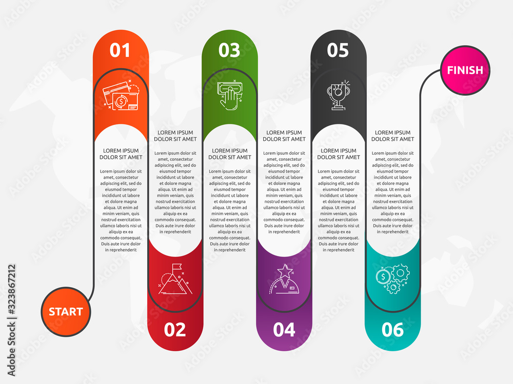 Abstract vector road timeline infographic. Vector illustration with 6 labels. Six steps for content, graph, diagrams, slideshow. Path step by step Abstract vector road timeline infographic. Vector illustration with 6 labels. Six steps for content, graph, diagrams, slideshow. Path step by step