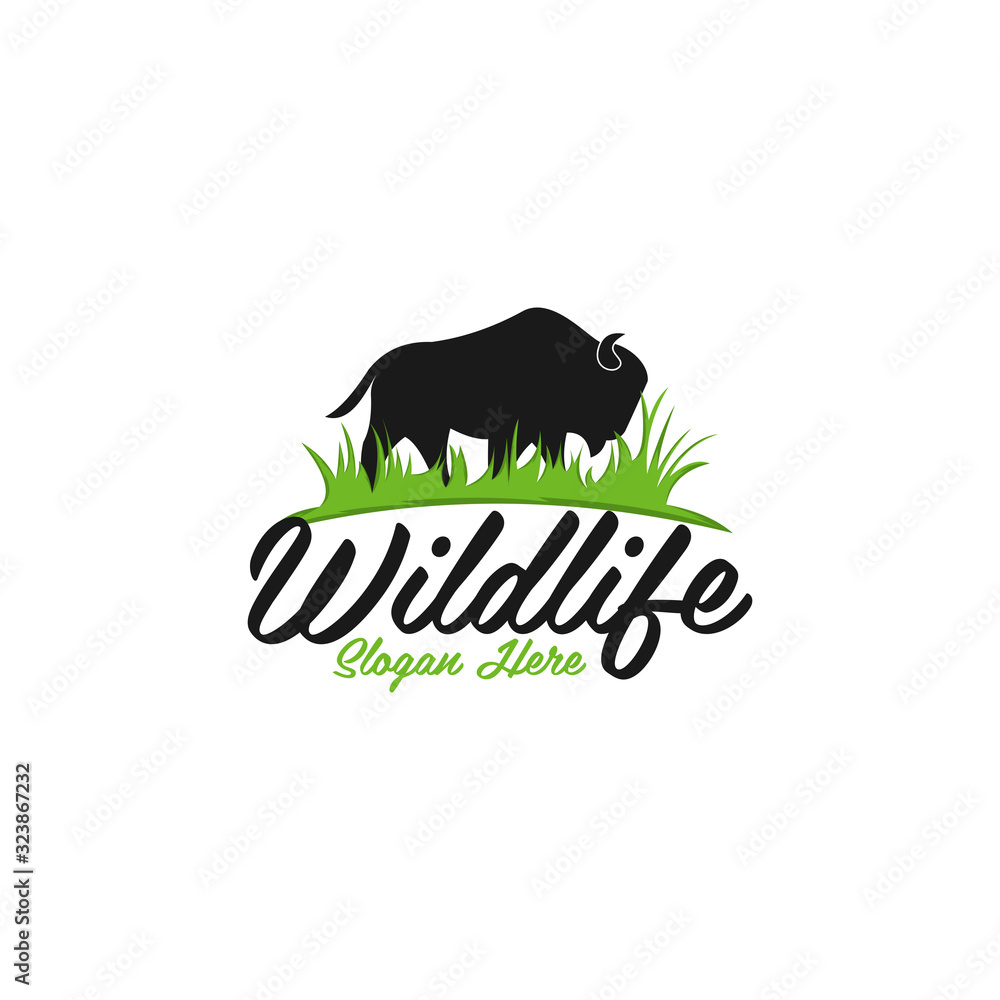 Obraz premium Bison Animal Wildlife Silhouette Illustration Icon Logo Design Template Element Vector