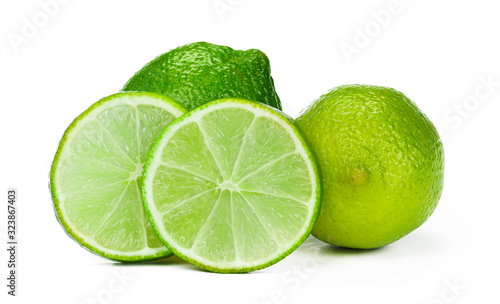Pieces of lime isolated on white background