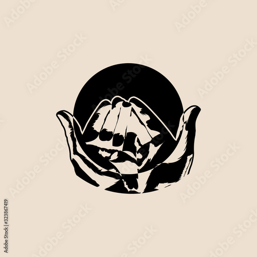 Hand Pray Illustration Silhouette Abstract Creative Icon Logo Design Template Element Vector