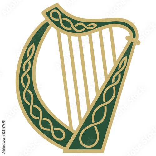 Slika na platnu Ireland Harp musical instrument in vintage, retro style, illustration on the theme of St