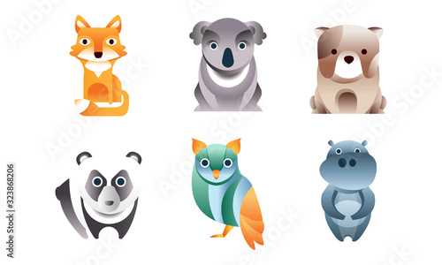 Wallpaper Mural Cute Stylized Wild Animals Collection, Fox, Dog, Koala, Panda, Owl, Hippo Vector Illustration Torontodigital.ca