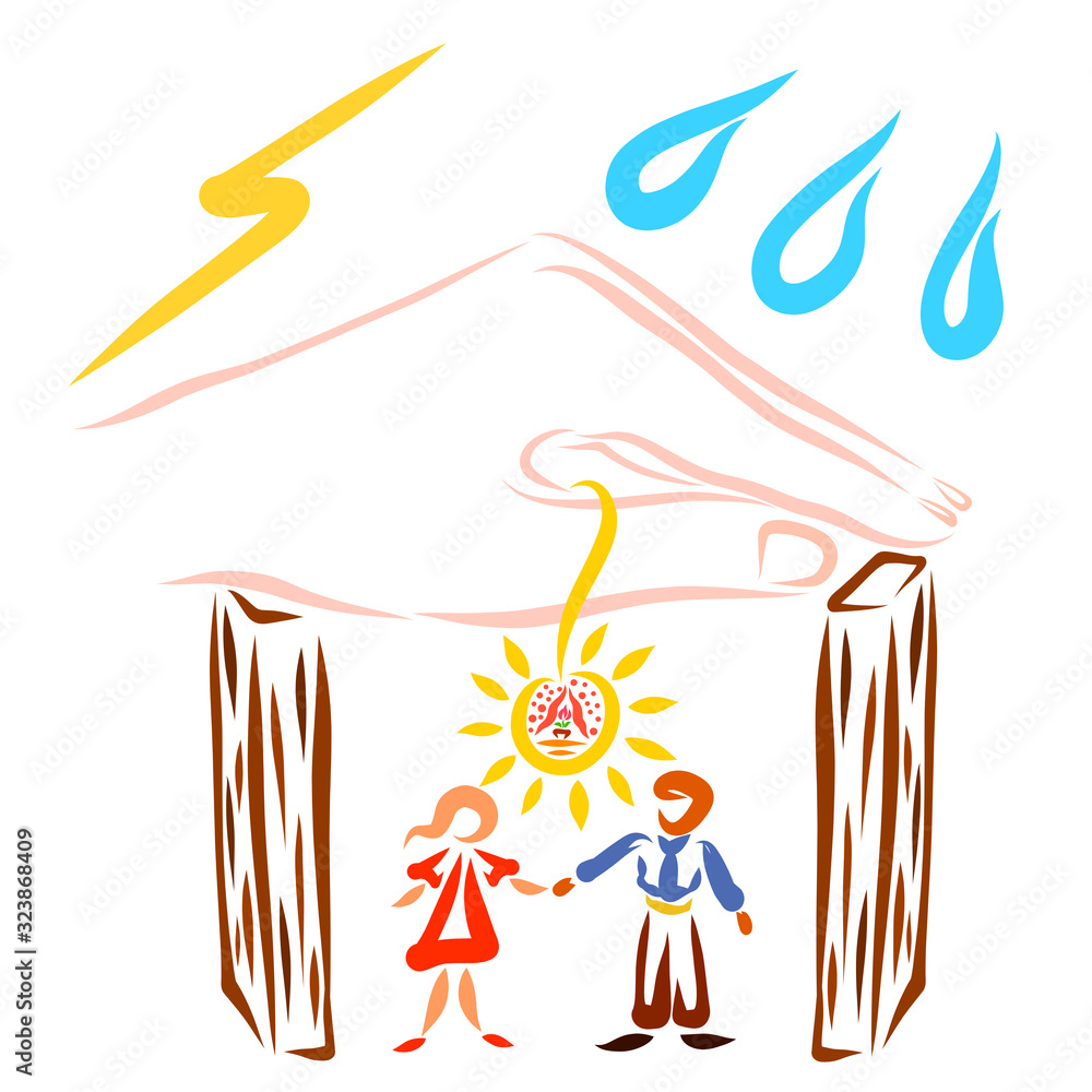 happy young couple in a house protected by the weather hand, sun at home happy young couple in a house protected by the weather hand, sun at home