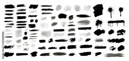 Ink brush strokes, grunge brushes,Spray Paint Vector Elements, lines, , Dirty artistic design elements, Vector illustration Isolated on white background. 