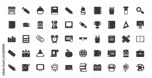 Isolated school silhouette style icon set vector design