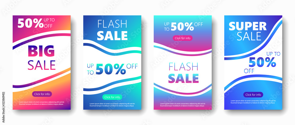 Sale banner set dynamic fluid liquid shape. Up to 50% discount Super Sale Banner Template. Web Design Mobile Template Sale Banner Fluid Shape