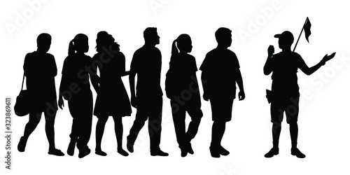 Group of tourist with guide silhouette vector photo