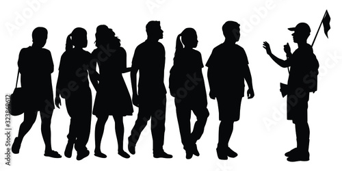 Group of tourist with guide silhouette vector