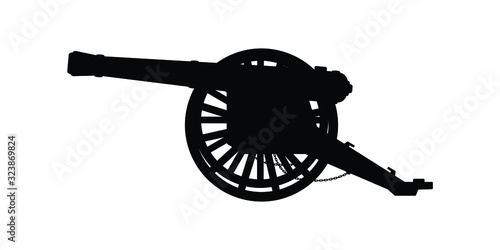 Ancient cannon silhouette vector on white