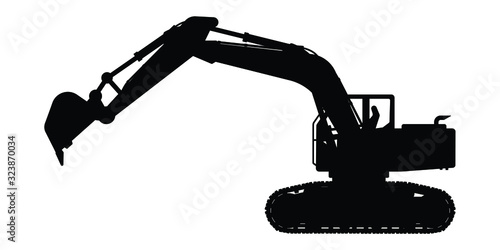 Excavator silhouette vector,heavy machine on white