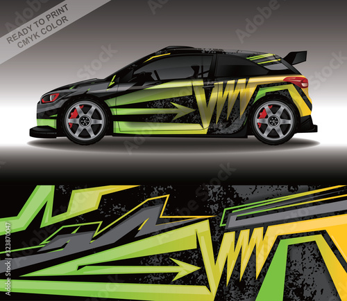 Fotografie Car wrap decal design vector, custom livery race rally car vehicle sticker and tinting