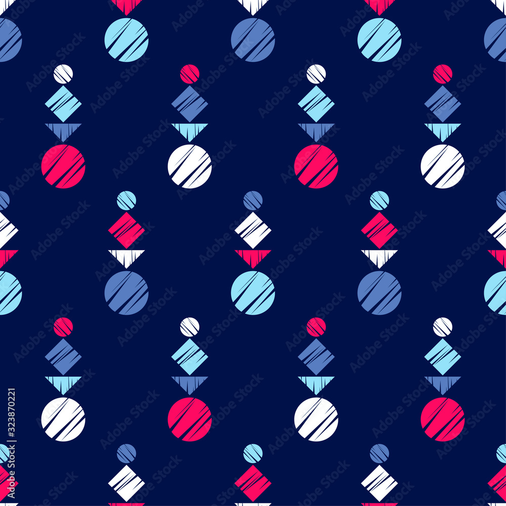 Shapes with hatching. Ethnic boho ornament. Seamless pattern. Tribal motif. Vector illustration for web design or print. Shapes with hatching. Ethnic boho ornament. Seamless pattern. Tribal motif. Vector illustration for web design or print.