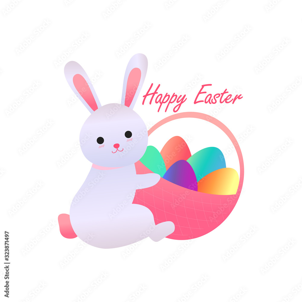 Happy easter. rabbit with a basket of eggs