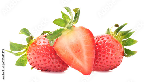 Fototapeta Naklejka Na Ścianę i Meble -  Strawberry half in group isolated on white