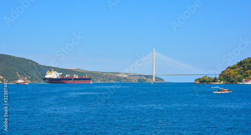The Yavuz Sultan Selim Bridge, the most northerly bridge crossing the Bosphorus in Istanbul, Turkey. It links Garipce, Sariyer on the European side with Poyrazkoy, Beykoz on the Asian side by the entr photo