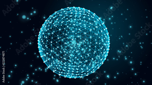 Abstract background with sphere. 3d rendering. Technology shape with lines and dots. Futuristic concept.
