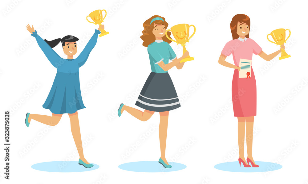 Set of women winners happy with victory vector illustration Set of women winners happy with victory vector illustration