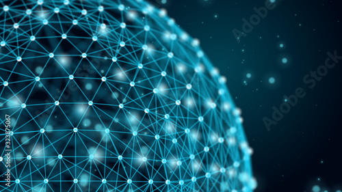 Abstract background with sphere. 3d rendering. Technology shape with lines and dots. Futuristic concept.