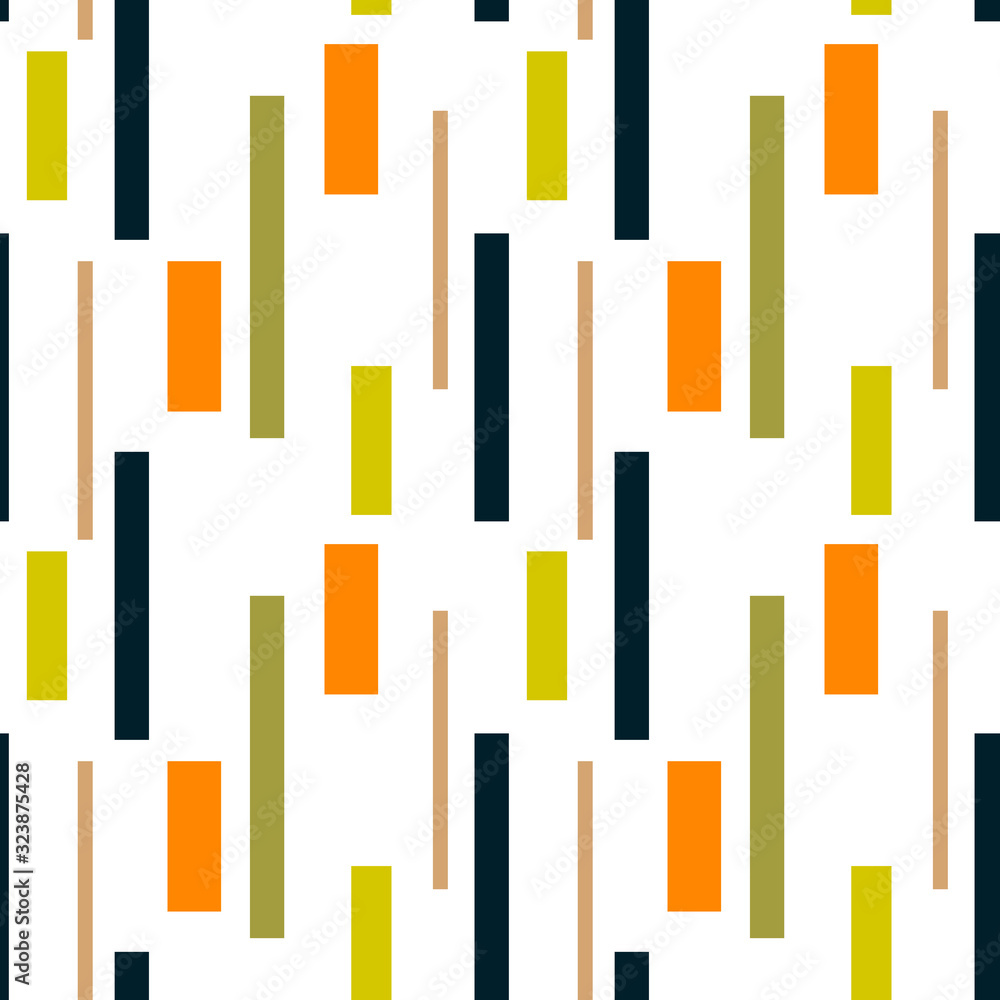 Obraz premium Multicolored seamless pattern with different figures. Vector abstract chaotic texture with geometrical shapes. Simple figures background.