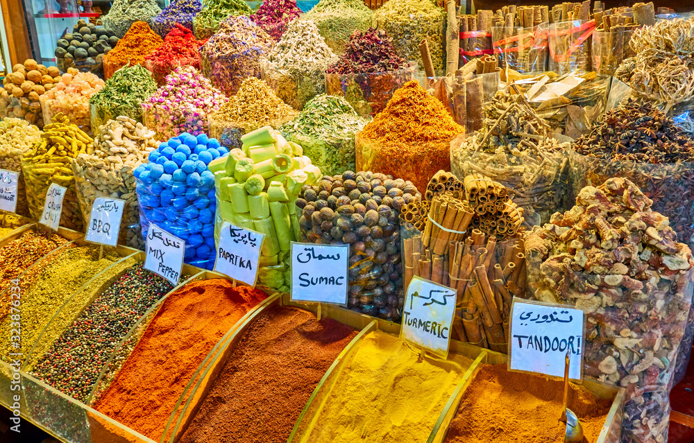 Different spices and herbs at the market