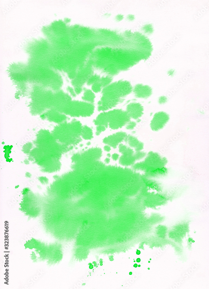 Bright simple green texture with blurred background, watercolor, paper, de-focused